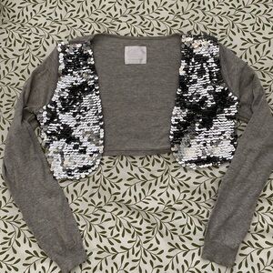 Grey sequin 16/18 Justice cropped cardigan